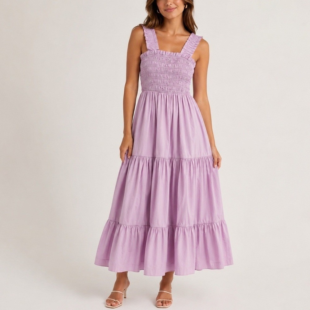 Abercrombie & Fitchโ Smocked Bodice Easy Maxi Dress XS Lilac Purple Cottagecore